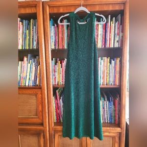Anthropologie Maeve S Adrienne midi dress twist back green crinkled velvet